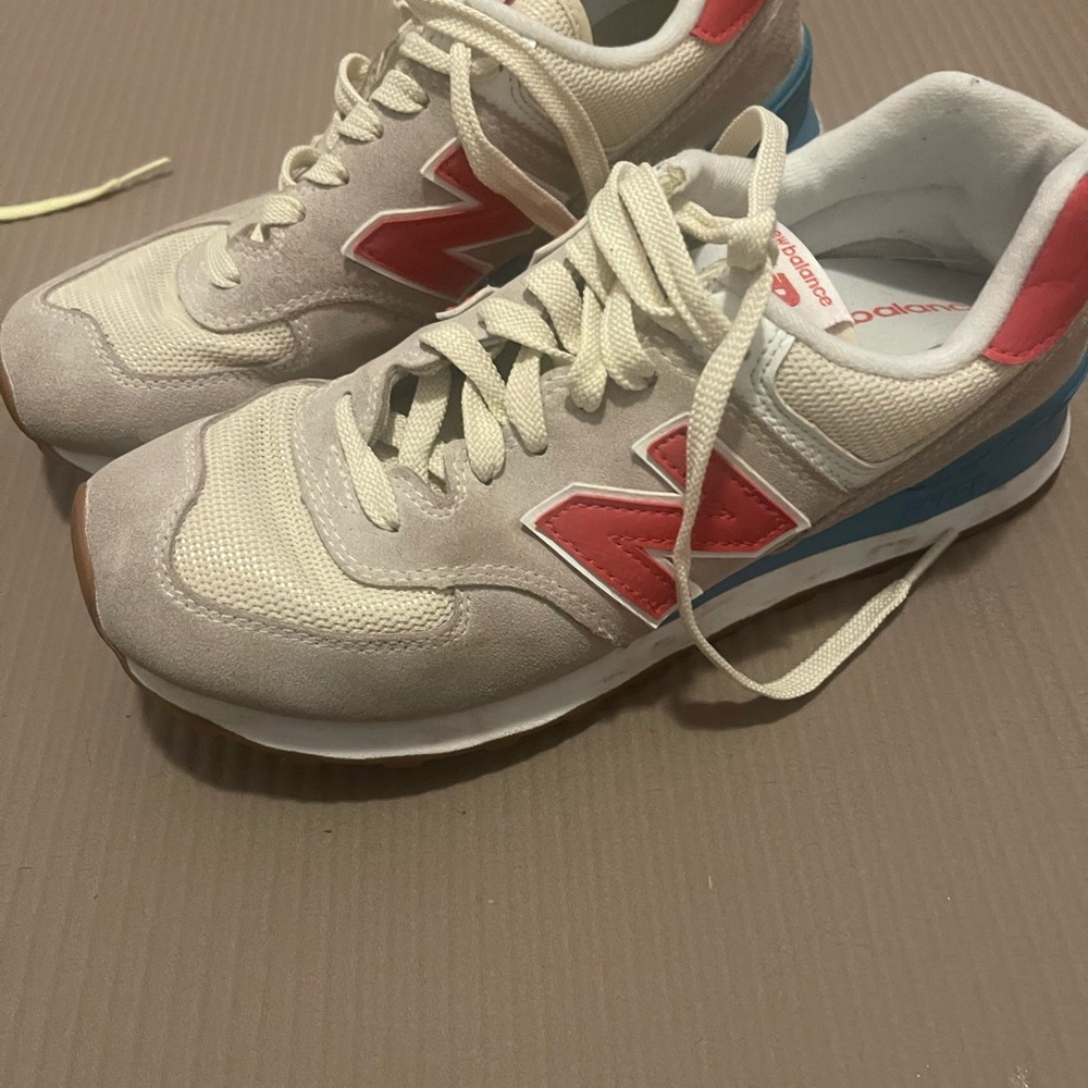 New Balance Cream and Red 574